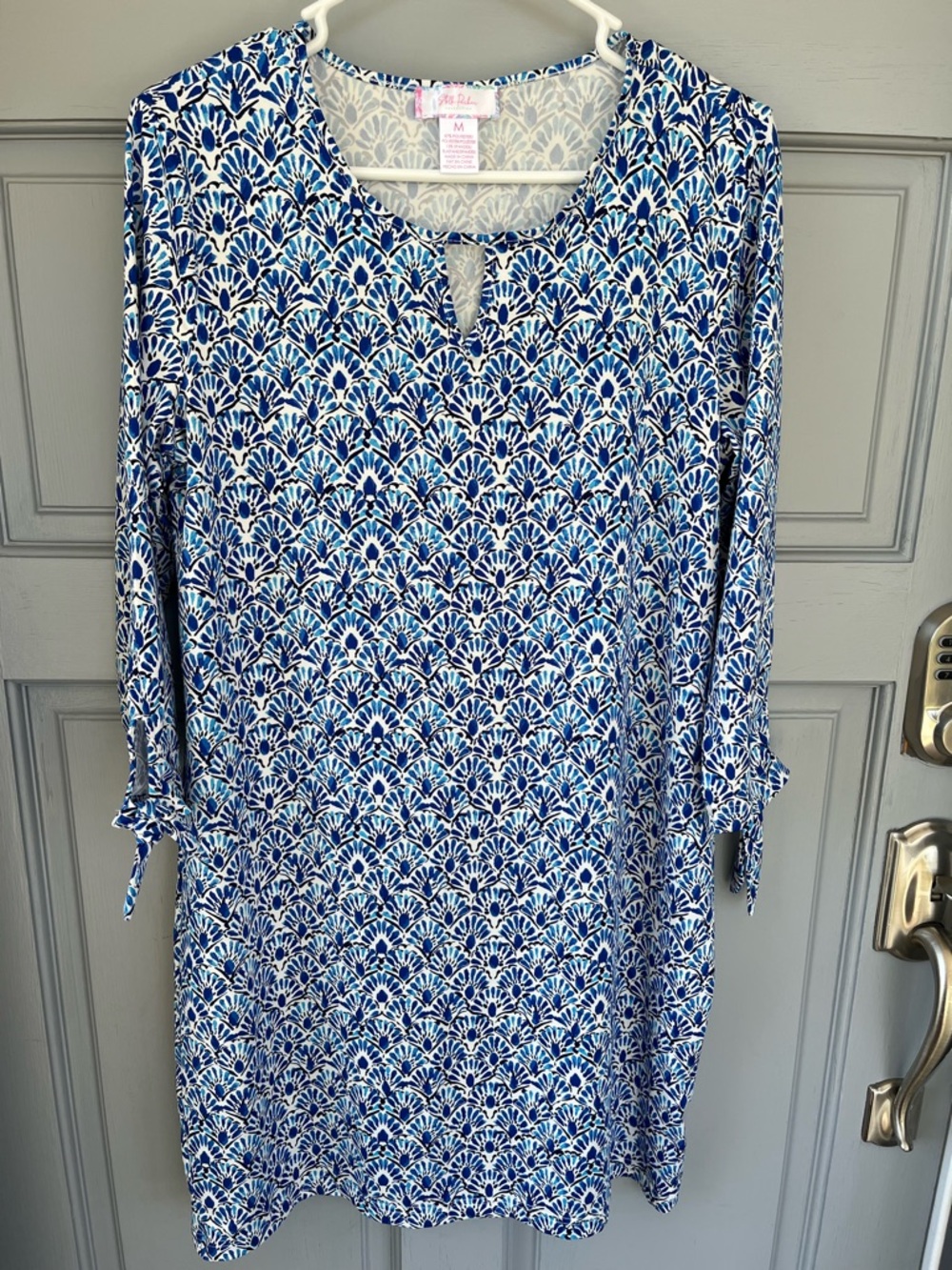 Stella Parker Collection Blue White Patterned Long Sleeve Dress, Sz M